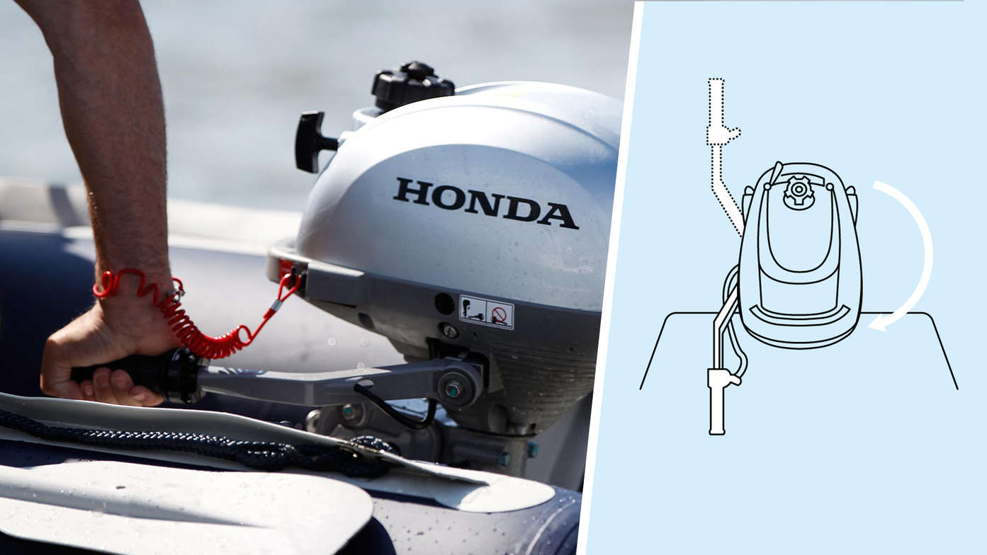 Detalle del timón en un fueraborda Honda BF 2.3